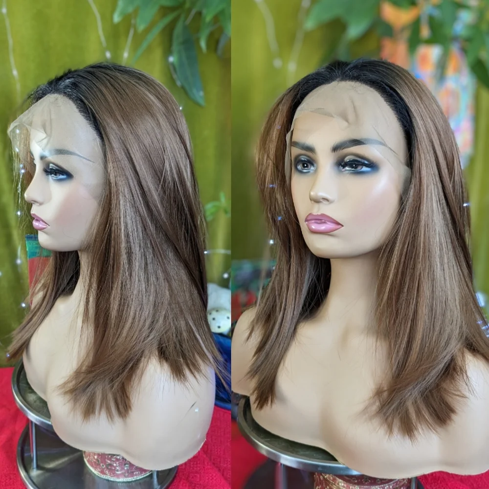 Free part Lace front brunette auburn wig